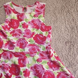 Lands End Girls Dress Size S 7/8 Floral Sleeveless Boho Bright Flowers Fit Flare